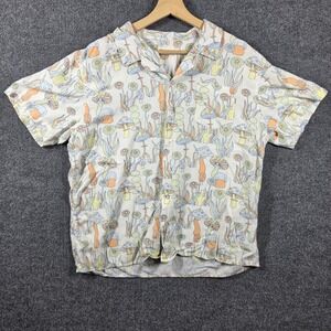 Public Access Shirt Mens XL Mushroom Print Button Down Rayon Cottagecore